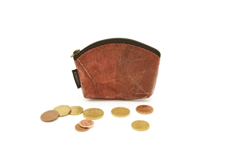 Kleines Münzportemonnaie aus echten Blättern in Rot Kleines Münzportemonnaie aus echten Blättern in Rot